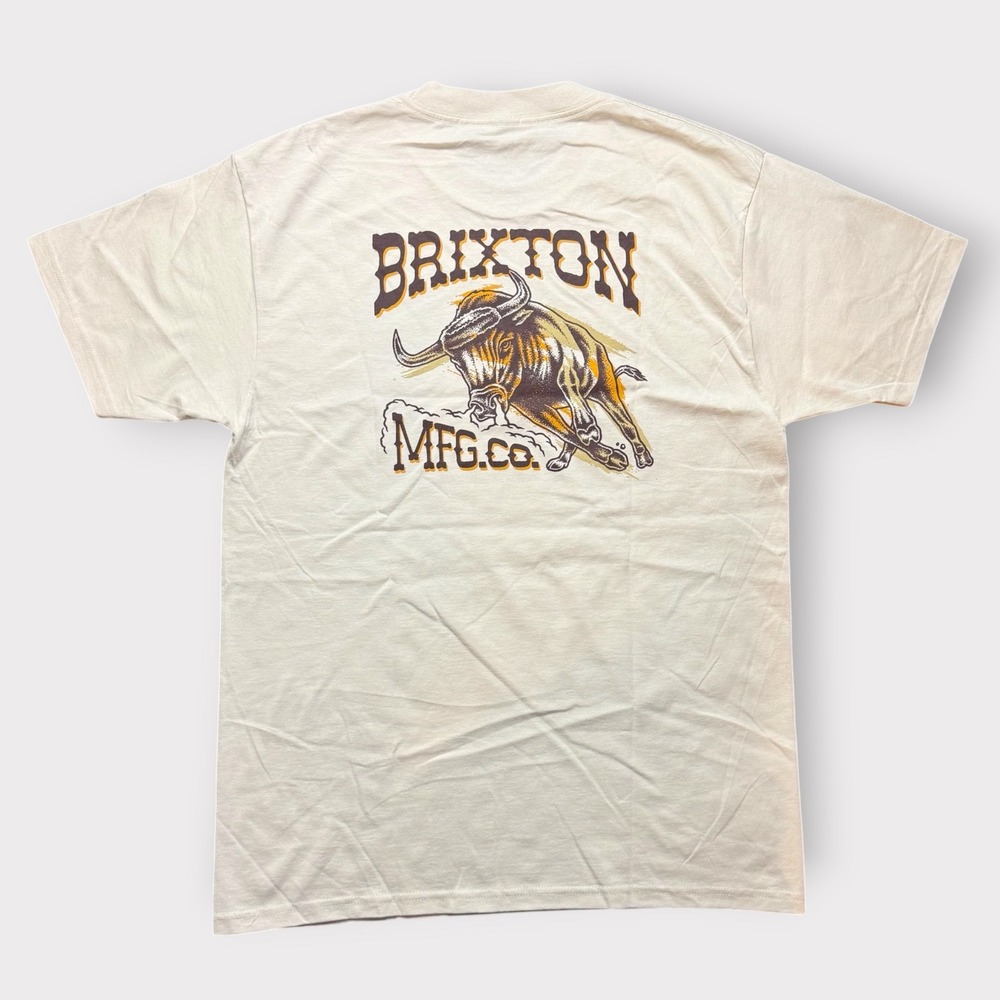 Brixton Mens Graphic T-Shirt Cream Charging Bull Logo Standard Fit Size M